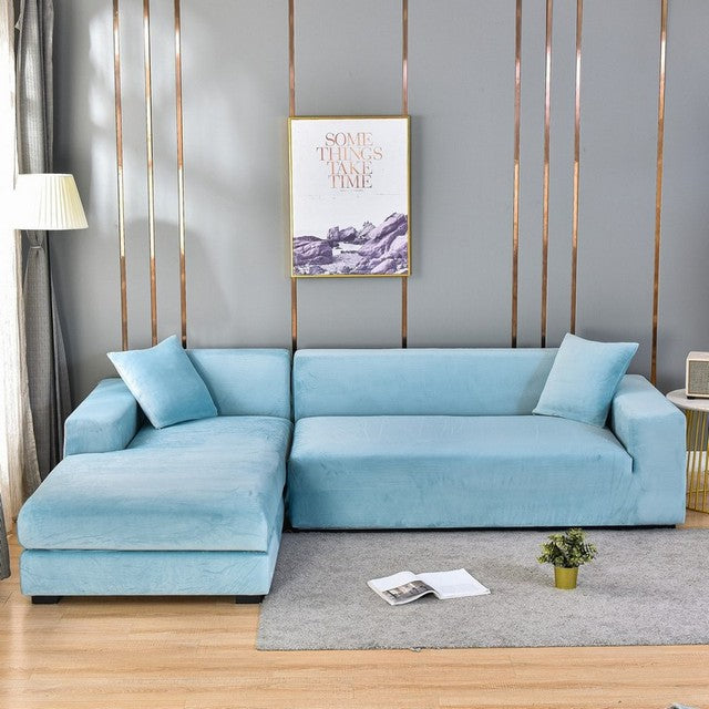 Copridivano In Ciniglia 230x230 Cm - Universale Per Divano 3 Posti, Coperta Divano Blu